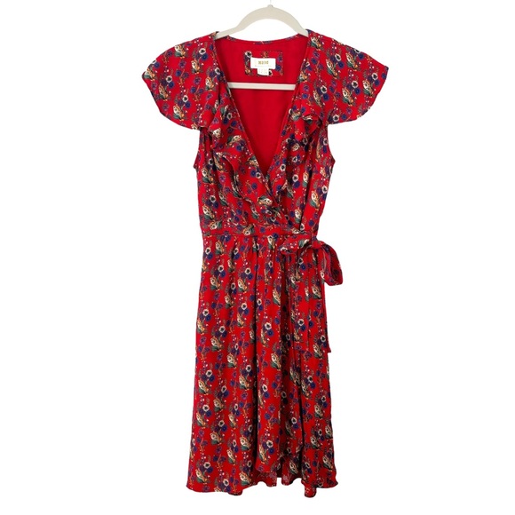 Maeve Anthropologie Red Floral Ruffle High-low Dress - Picture 2 of 9